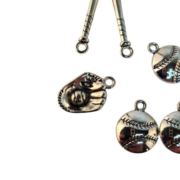 Baseball Theme Charm Set For Jewelry Crafting Silver Sports Charms Ideal For Bra - Picture 5 of 5